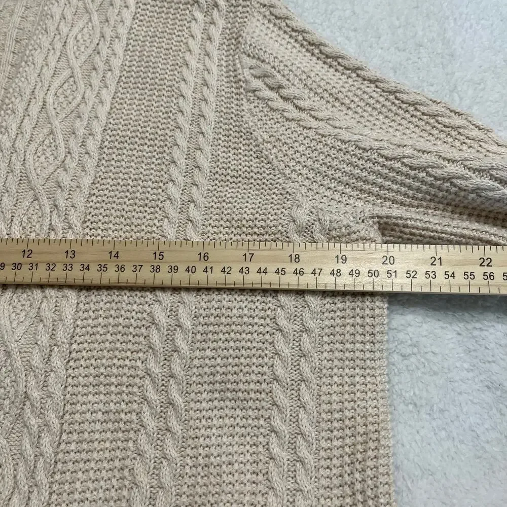 Jeanne Pierre Cable Knit Sweater Sz Medium Open Front‎ Cream Pockets